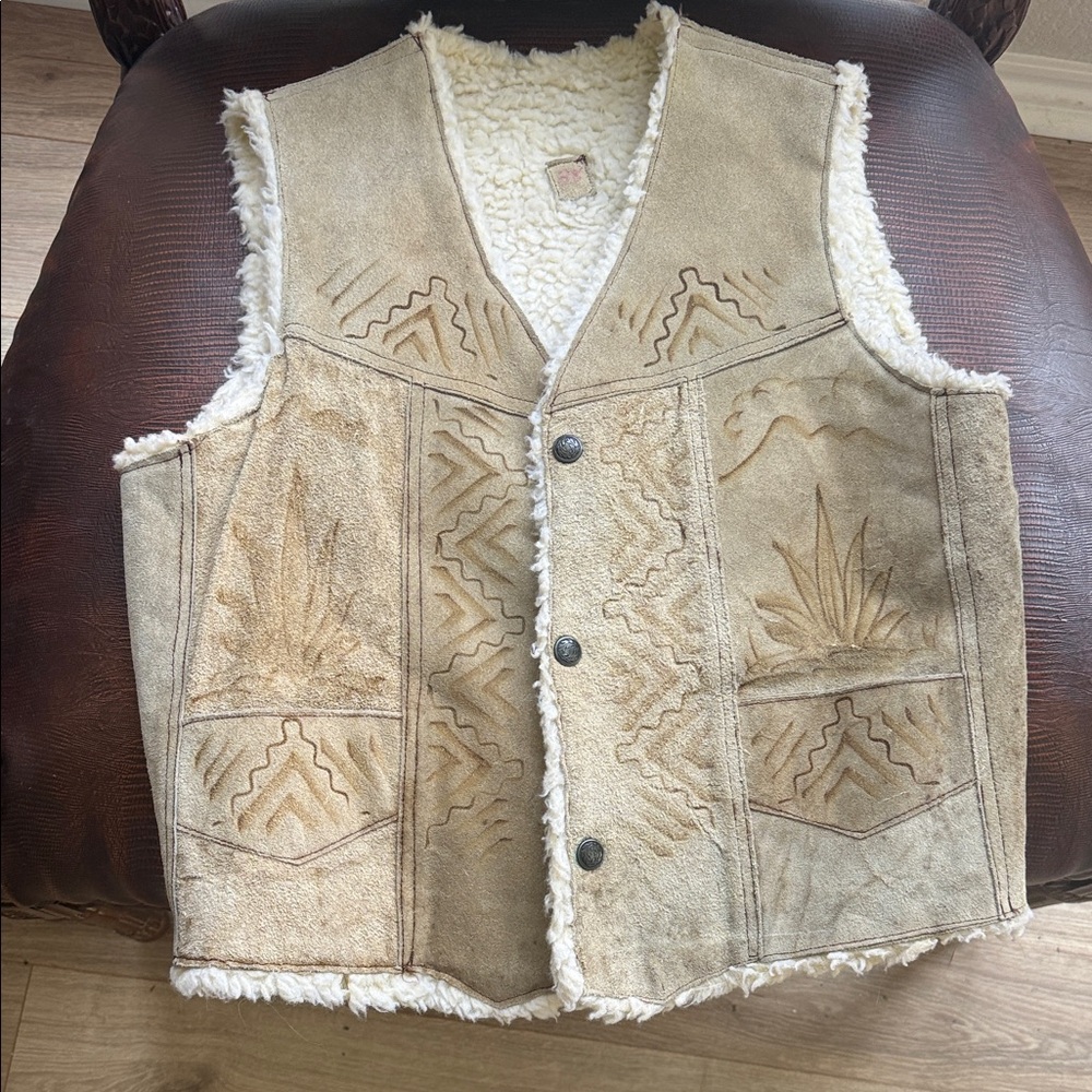 Source Unknown Beige Shearling Vest - image 1